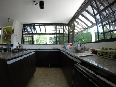 a kitchen with a sink and a window at Finca Galicia in Sopetran