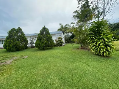 a yard with trees and a white house at Finca La Ranchera No. 2 in Tarso