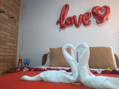 two white swans on a table with a love sign at Hotel Torreon De Rionegro in Rionegro