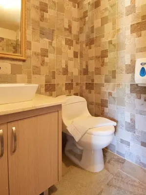 a bathroom with a toilet and a sink at La Iguana de Santa Fe by Bernalo Hotels in Santa Fe de Antioquia