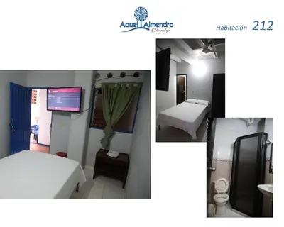 two pictures of a room with a bed and a bathroom at Hospedaje Aquel Almendro in Santa Fe de Antioquia