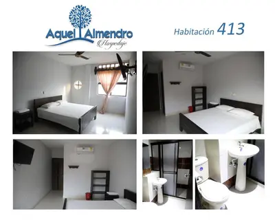 a collage of four pictures of a bedroom and a bathroom at Hospedaje Aquel Almendro in Santa Fe de Antioquia