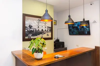 a room with a table with a potted plant on it at Hotel Bicentenario Rionegro in Rionegro