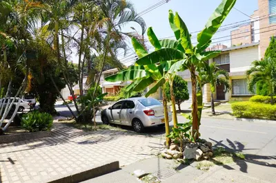 a car parked in a parking lot with palm trees at Buntes House-Casa Hotel Laureles-Estadio in Medellín