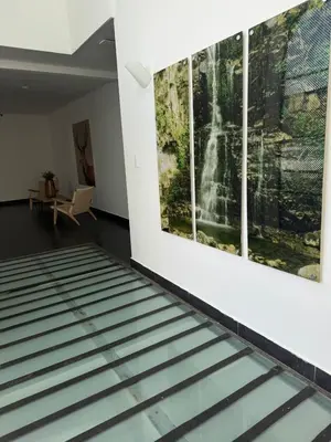 a room with a waterfall painting on the wall at Hotel Puerto Triunfo in Doradal