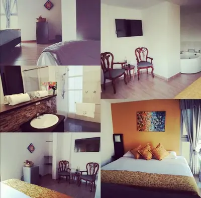 a collage of photos of a hotel room at Hotel Anzea in Anserma