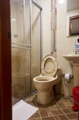 a bathroom with a toilet and a shower at Hotel el imperio in Quibdó
