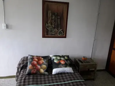 a room with a couch with a painting of fruit on it at Hacienda Cafetera La Gaviota in Chinchiná