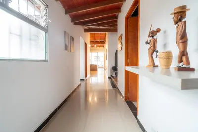 a hallway of a house with a statue on a counter at 5STARHOMES - Estilo y confort en Laureles in Medellín