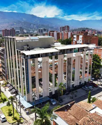 an overhead view of a building in a city at Hotel Sauces del Estadio in Medellín