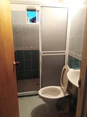 a bathroom with a toilet and a shower and a sink at Apartamento de Guatapé in Guatapé