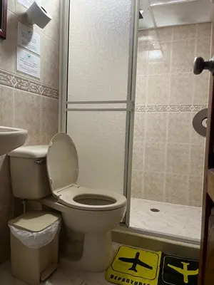 a bathroom with a toilet and a shower at Candileja by Origen Hostel in Jardin