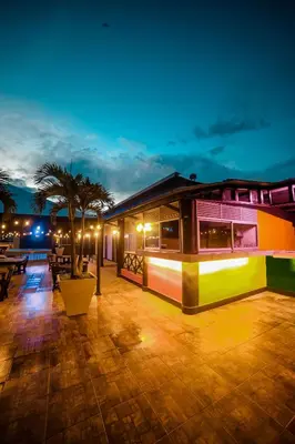 a building with a palm tree on a patio at night at Tik by Bernalo Hotels in Medellín