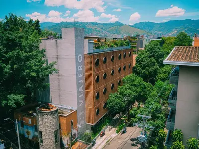 an overhead view of a building in a city at Viajero Medellín Hostel in Medellín