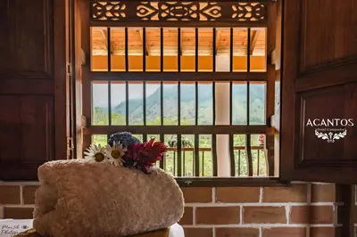 a window with a seat with flowers in front of it at Acantos Hotel Campestre in Támesis