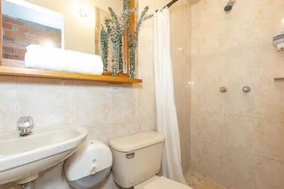 a bathroom with a toilet and a sink and a shower at Gran Caribe Hotel in Medellín
