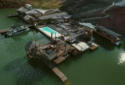 an overhead view of a boat in the water at Atma Villas - Holistic Wellness Experience in Guatapé