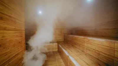 a sauna with steam coming from the inside of it at La Ardilla de Santa Fe by Bernalo Hotels in Santa Fe de Antioquia