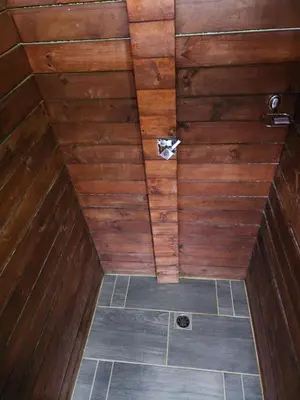 an overhead view of a wooden ceiling in a sauna at Glamping la Fortuna in Girardota
