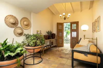 a living room filled with lots of plants at Hotel Quinta Ladera in Medellín