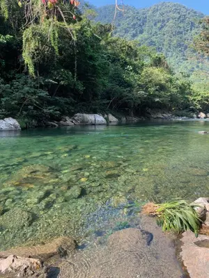 a river with clear water and trees in the background at Ecocabaña Pocahontas en rio Santo Domingo, Melcocho in Cocorná