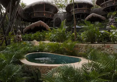 a garden with a jacuzziificialificialificialificialificialificialificialificial at Hotel Casa Candela in San Jerónimo