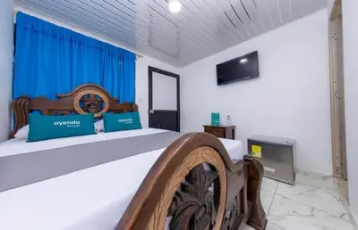 a bedroom with a bed and a television in it at Hotel Vegas Sergio in Medellín