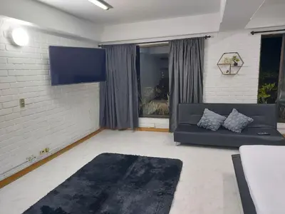 a living room with a couch and a tv at Apartamentos Tipo Loft Parque del Poblado in Medellín