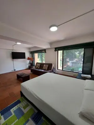 a bedroom with a large bed and a couch at Apartamentos Tipo Loft Parque del Poblado in Medellín