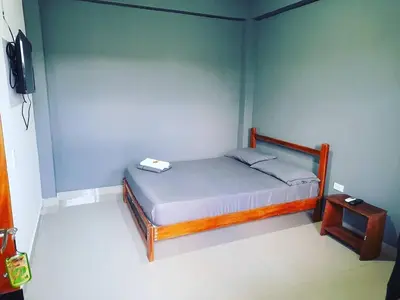 a bedroom with a bed and a television in it at La Orquidea in Mariquita