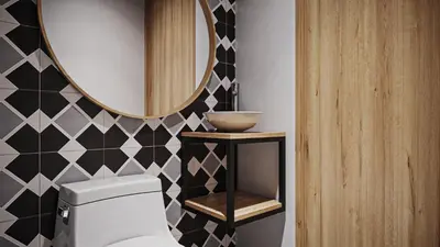 a bathroom with a white toilet and a mirror at Lexum by Bernalo Hotels in Medellín