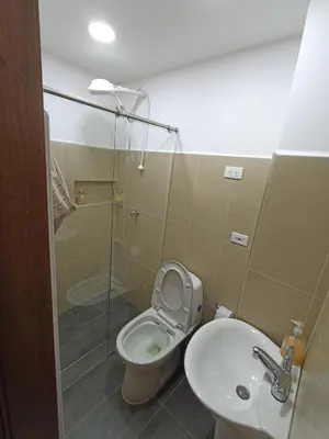 a bathroom with a toilet and a sink and a shower at Apartamento El Trébol 101 in Jardin