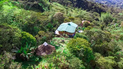 an aerial view of a yurt in a forest at Ecofinca Fuente Alegre in Cocorná