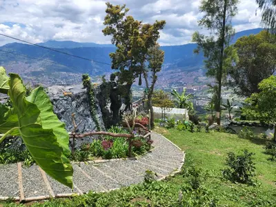 a garden on a hill with a view at Glamping Spa & Coffee Tour in Medellín