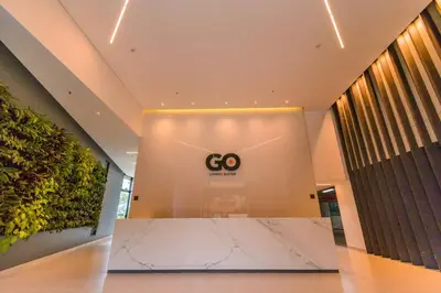 a lobby with a go sign on a wall at Luxury Suite in El Poblado Co-Work, Gym, Fast WiFi in Medellín