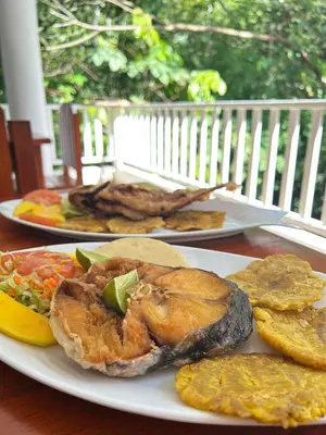 two plates of food on top of a table at Eco hotel el bosque in Doradal