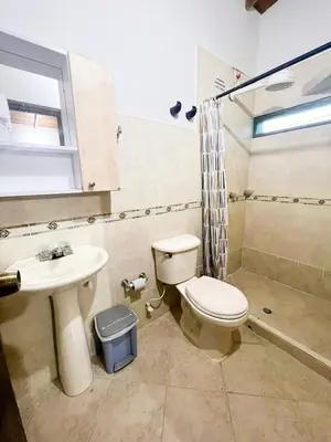 a bathroom with a toilet and a sink and a shower at Finca Palma de Coco, Municipio de el Peñol Antioquia in El Peñol