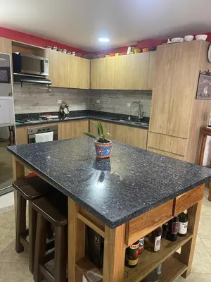 a kitchen with a counter with a potted plant on it at Villa Chela, Hermosa casa de descanso, Venecia Antioquia in Venecia