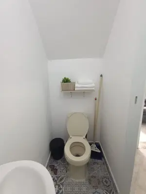 a small bathroom with a toilet and a sink at Confortable Habitación en Apartamento Amoblado Jardin in Jardin