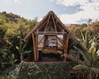 a small house in the middle of a forest at Ibuku Hotel Guatapé - Chalets in Guatapé
