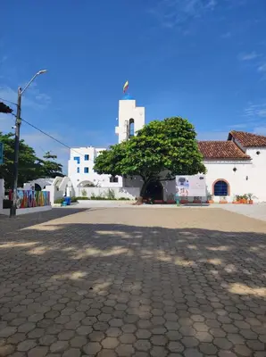 a building with a tree in the middle of a street at Aldea Inmueble in Doradal