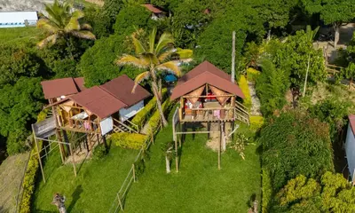 an aerial view of a house with a palm tree at Glamping Mirador Santa Fe-Sopetran in Sopetran
