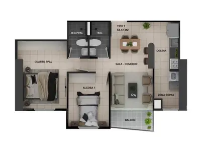 a floor plan of a apartment with a dog at Piso26 Beautifull Apartment and Parking in Sabaneta