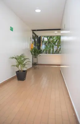 an empty room with potted plants and a window at Hotel Villa Park Real in Medellín