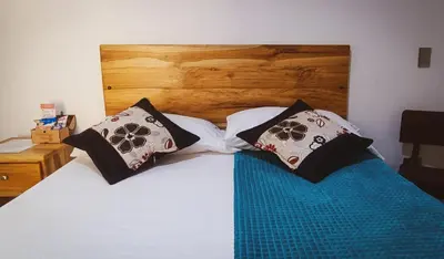 a bed with two pillows on top of it at Famy Hostal Nardo's in Jardin