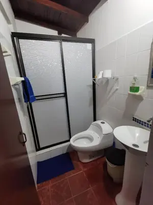 a bathroom with a shower and a toilet and a sink at Pura vida alojamiento in Barbosa