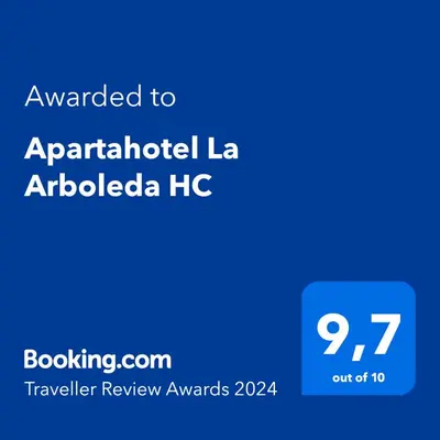 a blue screen with the text awarded to appalachhetical la arabica h at Apartahotel La Arboleda HC in Manizales