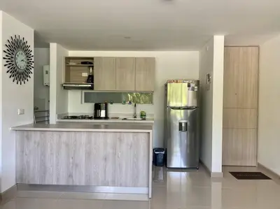 a kitchen with a stainless steel refrigerator in it at Lugar encantador en Santa Fe de Antioquia in Santa Fe de Antioquia