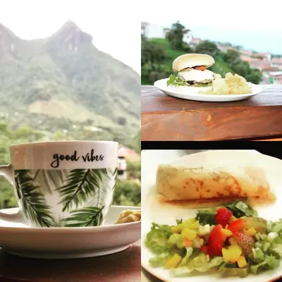 a collage of pictures of food and a cup of coffee at Jaibaná Spa in Támesis
