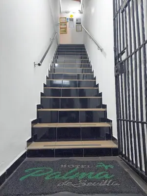 a set of stairs with green graffiti on the floor at Hotel Palma De Sevilla Medellin in Medellín